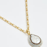 soru jewellery baroque pearl pendant necklace, gold chunky chain with opal Swarovski crystals 