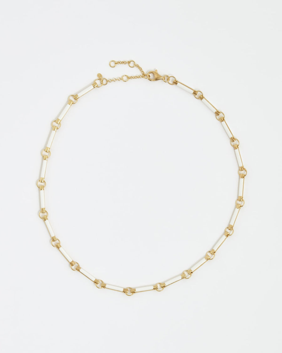soru jewellery white enamel bar link necklace made from gold plated silver