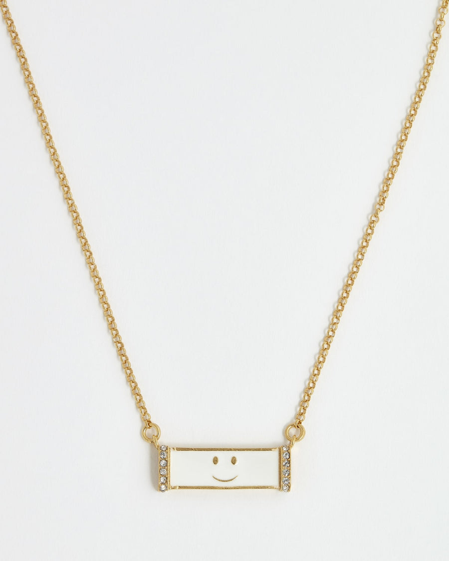 Soru Jewellery Happy Pendant Necklace featuring white enamelled smiley face