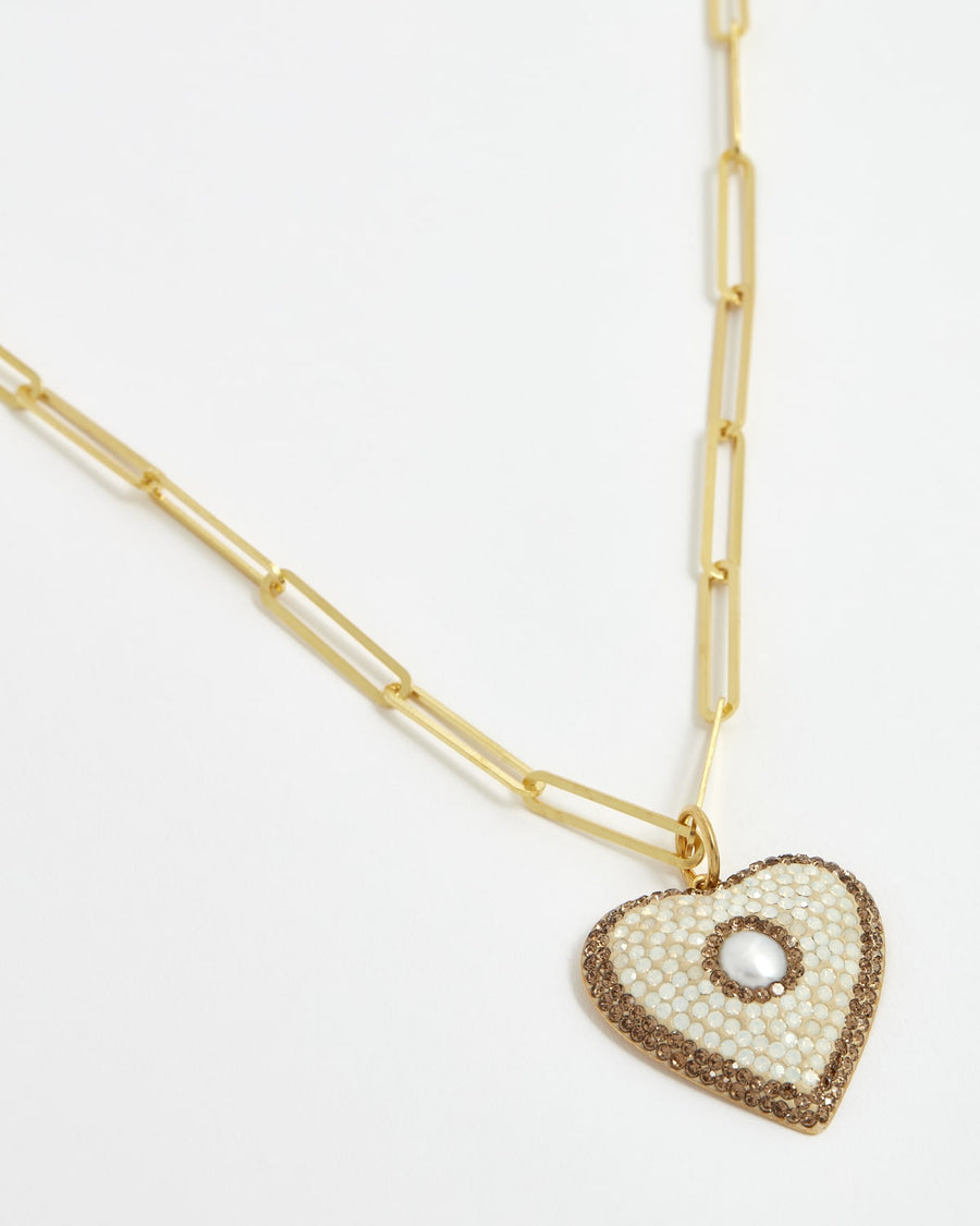 crystal studded heart pendant  wit pearl centre on gold plated silver 