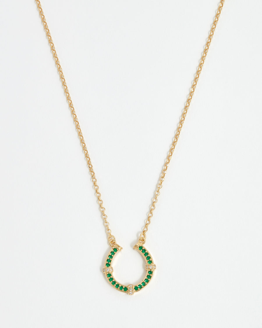soru green crystal and gold fortunate horse shoe lucky necklace