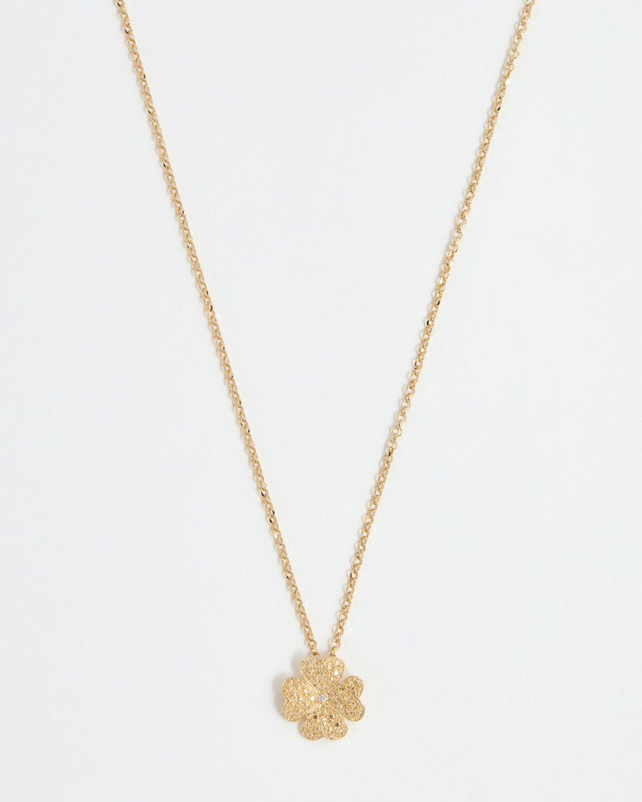 Clover Leaf Charm Necklace 14K Yellow Gold
