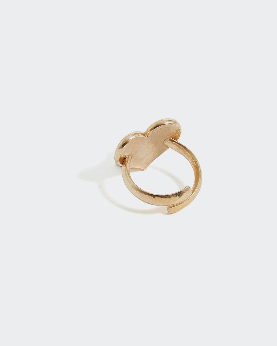 Back view of the Soru Jewellery gold etched heart ring with adjustable band 