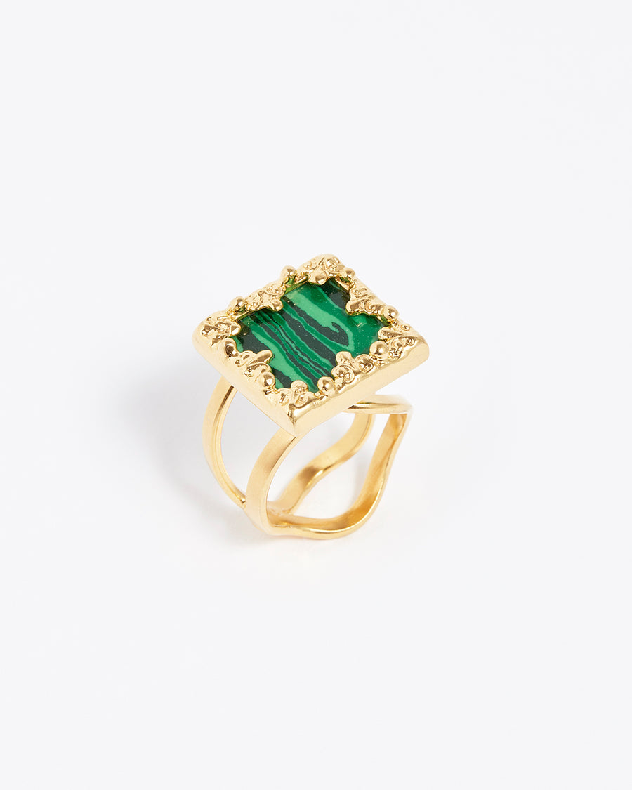 soru jewellery lynx ring malachite baroque vintage solid silver gold plated 