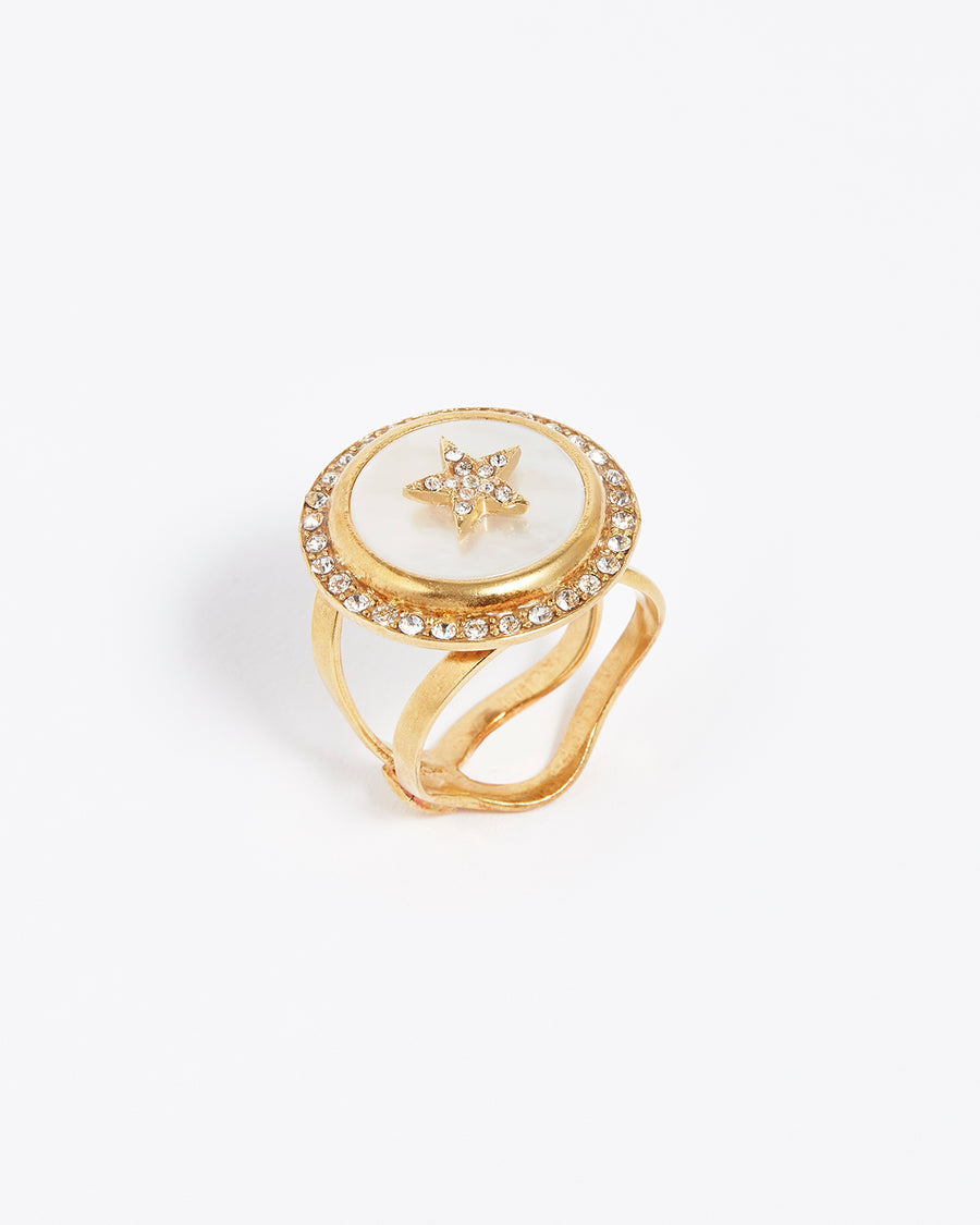 soru jewellery twilight ring, mother of pearl gold vermeil star adjustable ring