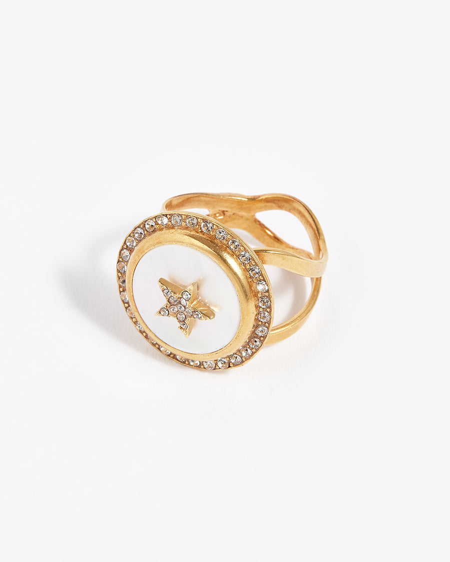soru jewellery twilight ring, mother of pearl gold vermeil star adjustable ring