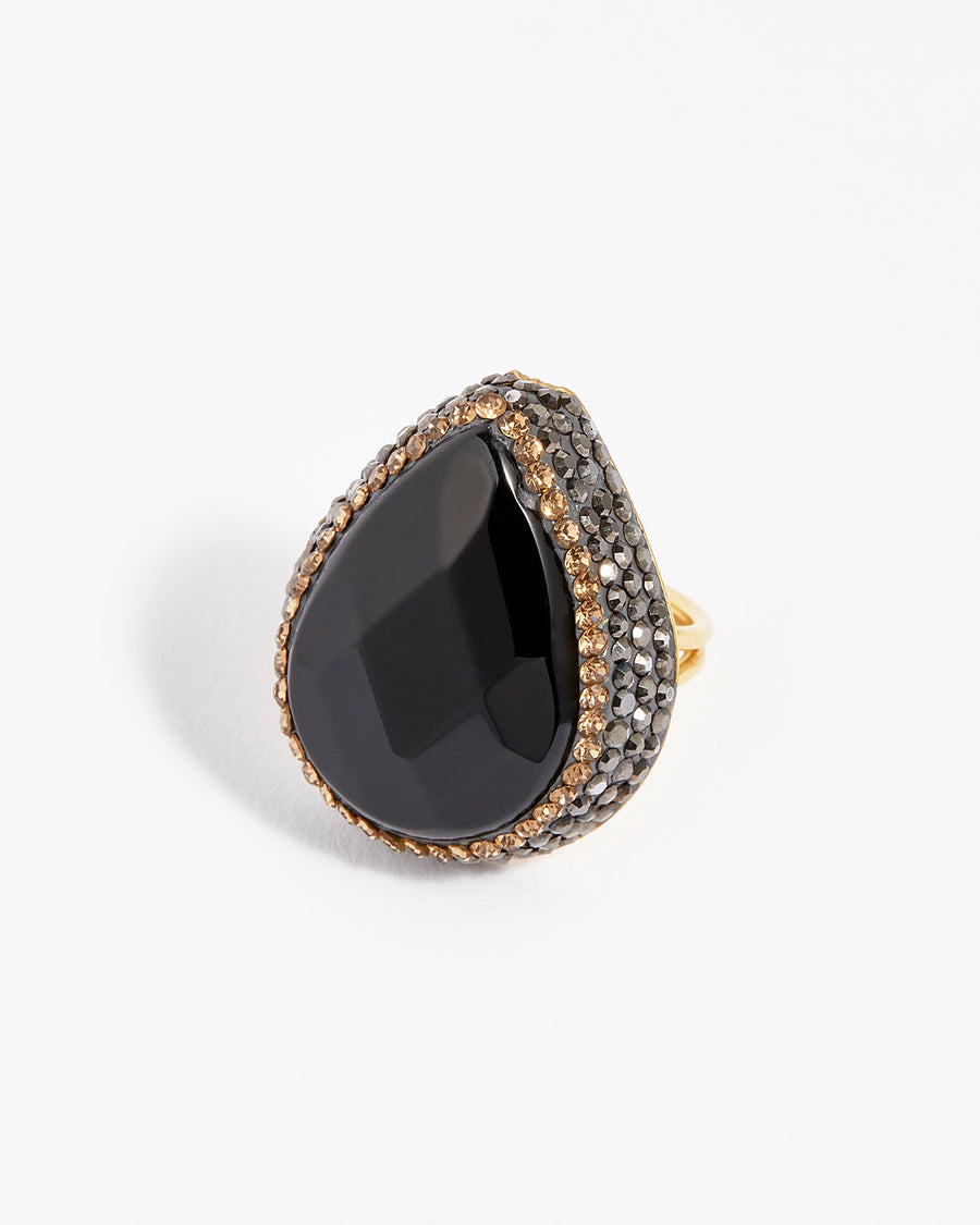 Soru Jewellery black onyx gold vermeil adjustable ring