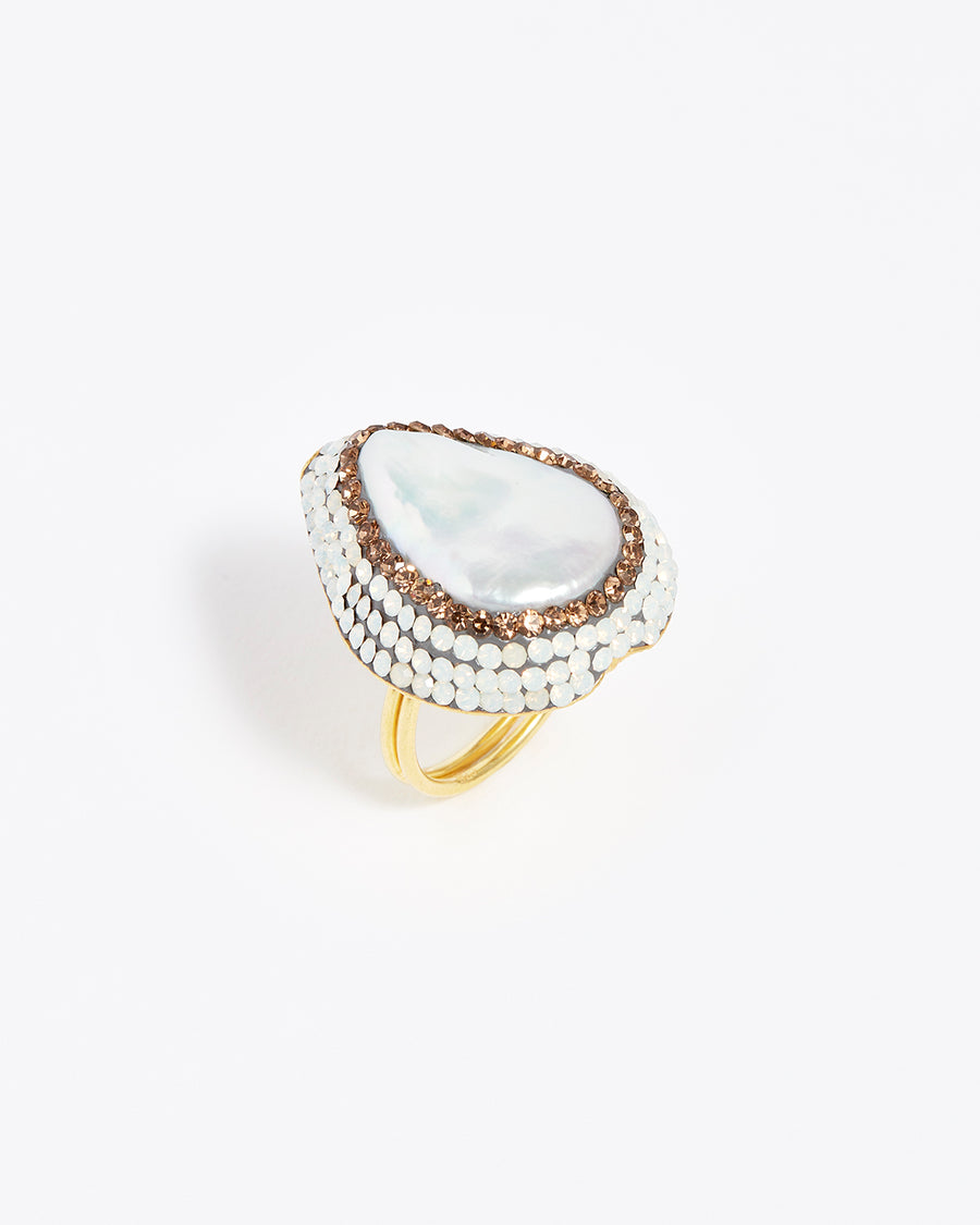 soru jewellery baroque pearl ring gold vermeil, opal crystals 