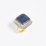 SORU JEWELLERY BLUE LAPIS SQUARE RING WITH ADJUSTABLE BAND