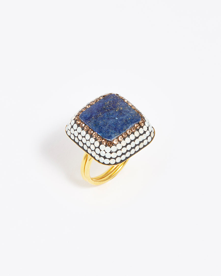 SORU JEWELLERY BLUE LAPIS SQUARE RING WITH ADJUSTABLE BAND