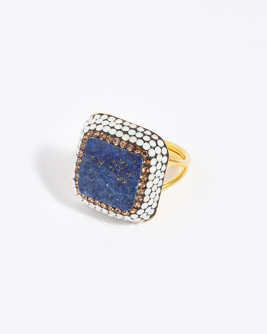 SORU JEWELLERY BLUE LAPIS SQUARE RING WITH ADJUSTABLE BAND