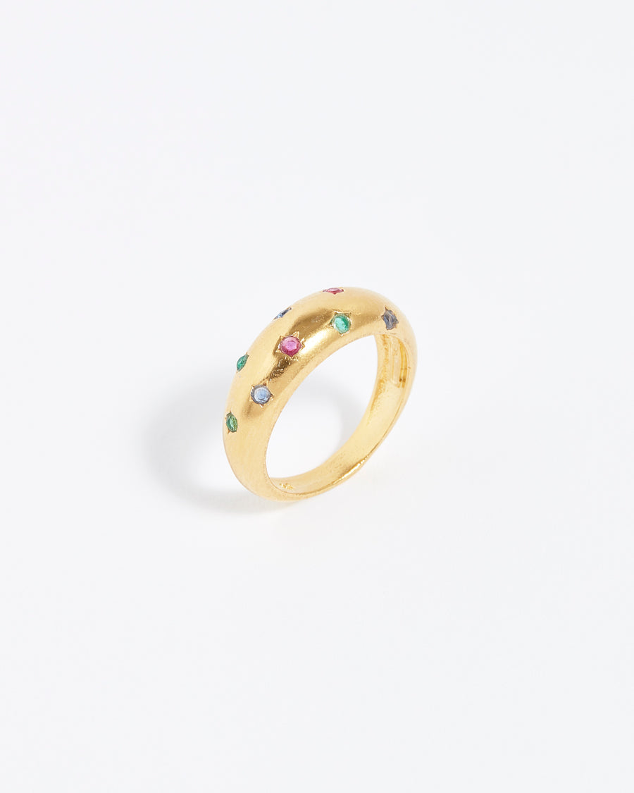 Soru Jewellery gold band ring with coloured crystal stars