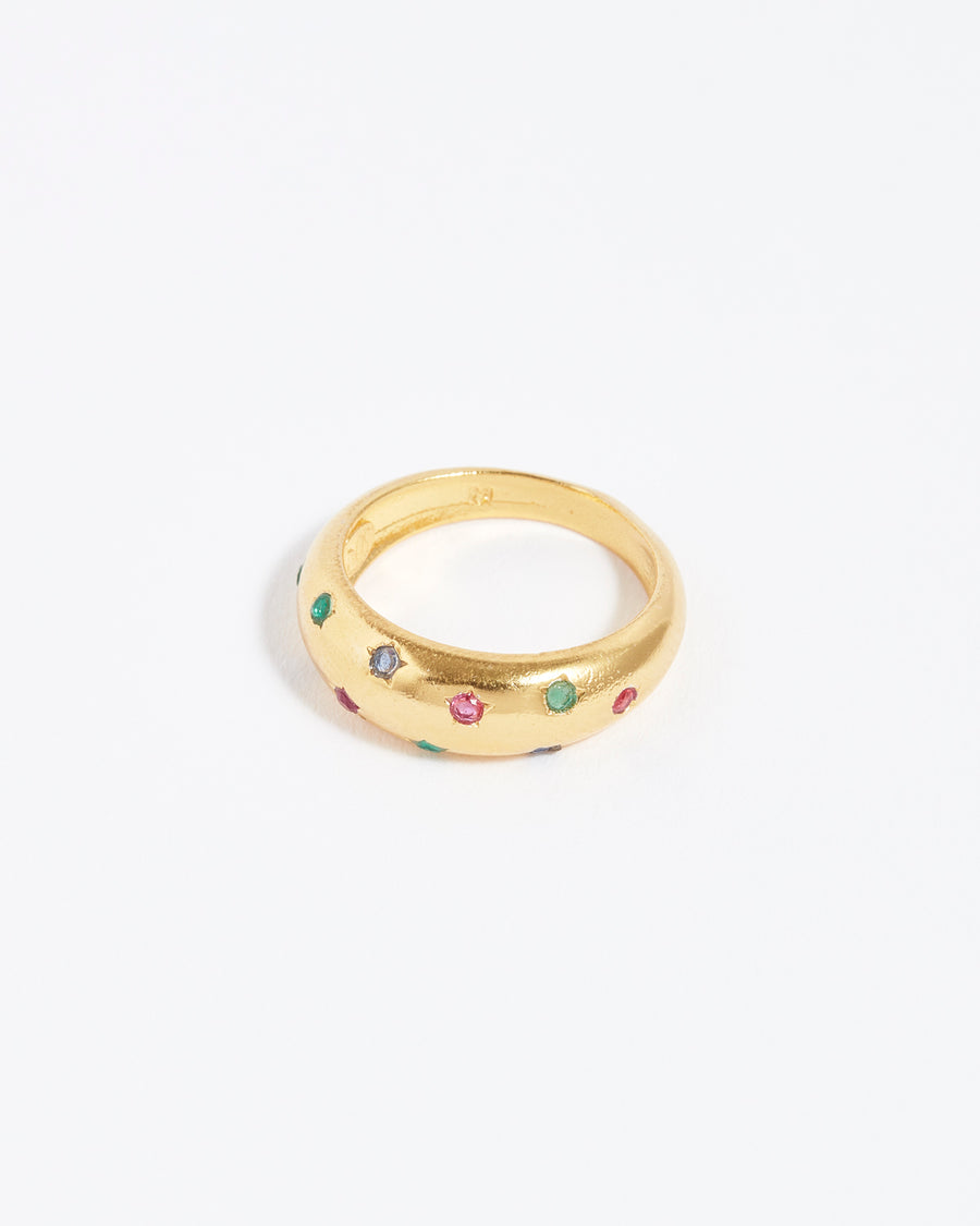 Soru Jewellery gold band ring with coloured crystal stars 