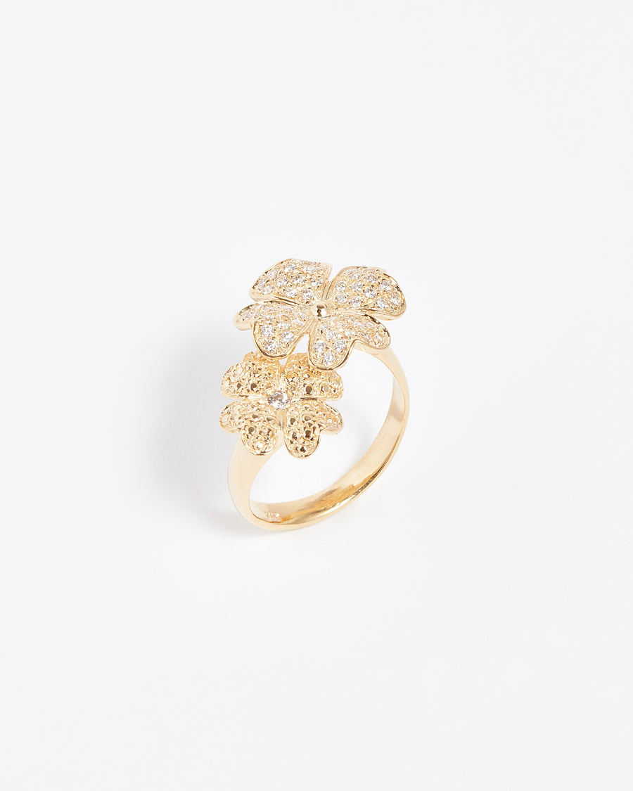 SORU JEWELLERY, ADJUSTABLE RING, CLOVER, SOLID 9CT GOLD