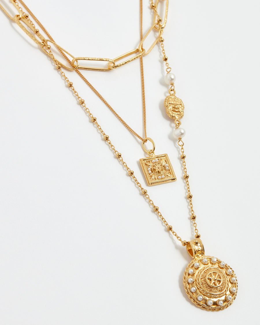 Treasures Laran Pendant Ceres Francesca Necklace Pearl Embellished Etruscan Roman Italian Handmade Gold Plated