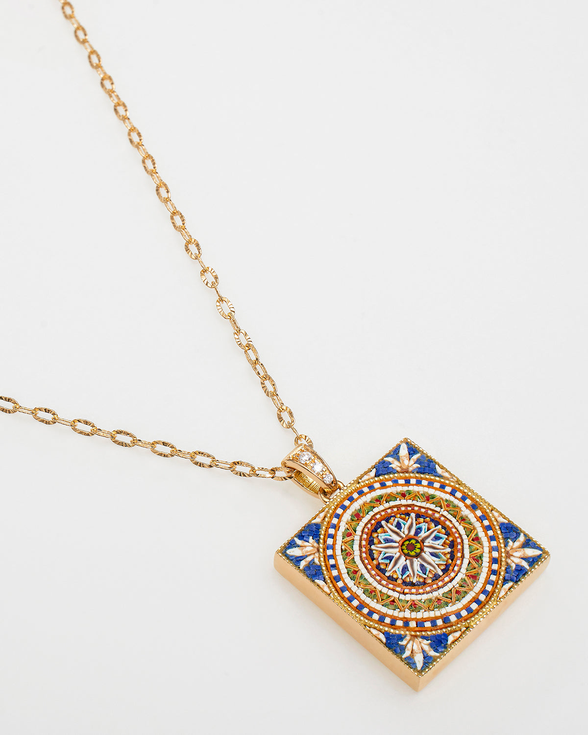 Pre Order Majolica Tile Diamond & Micro Mosaic Pendant Necklace 18k