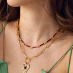 soru amore heart interchangeable charm pendant, with mini pearl and garnet on gold plated silver