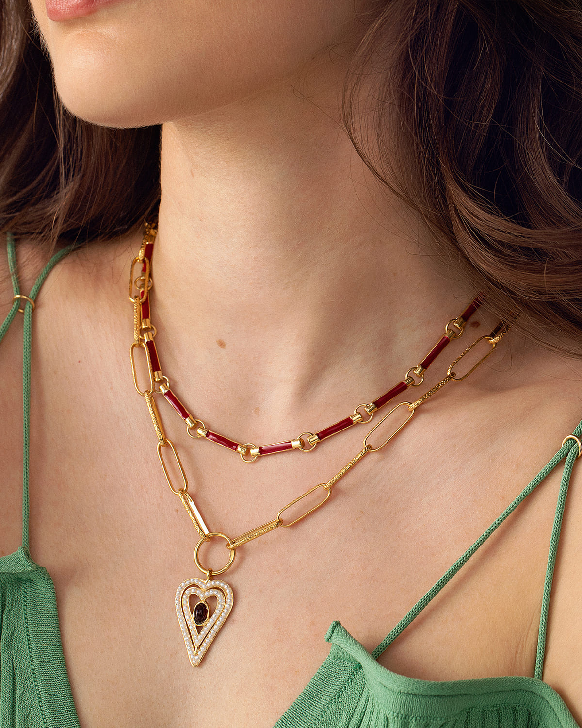 soru amore heart interchangeable charm pendant, with mini pearl and garnet on gold plated silver