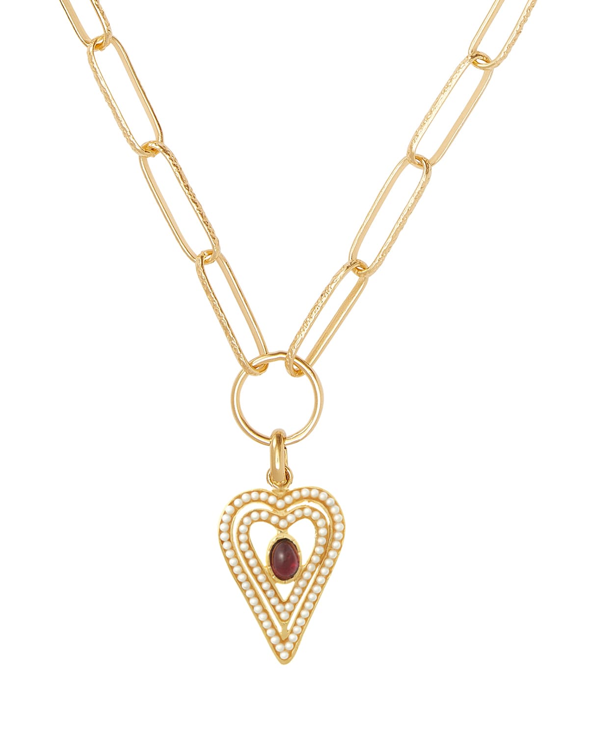 soru amore heart interchangeable charm pendant, with mini pearl and garnet on gold plated silver