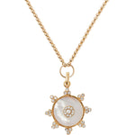 soru jewellery detachable mother of pearl circular charm made with gold plated silver and clear crystals