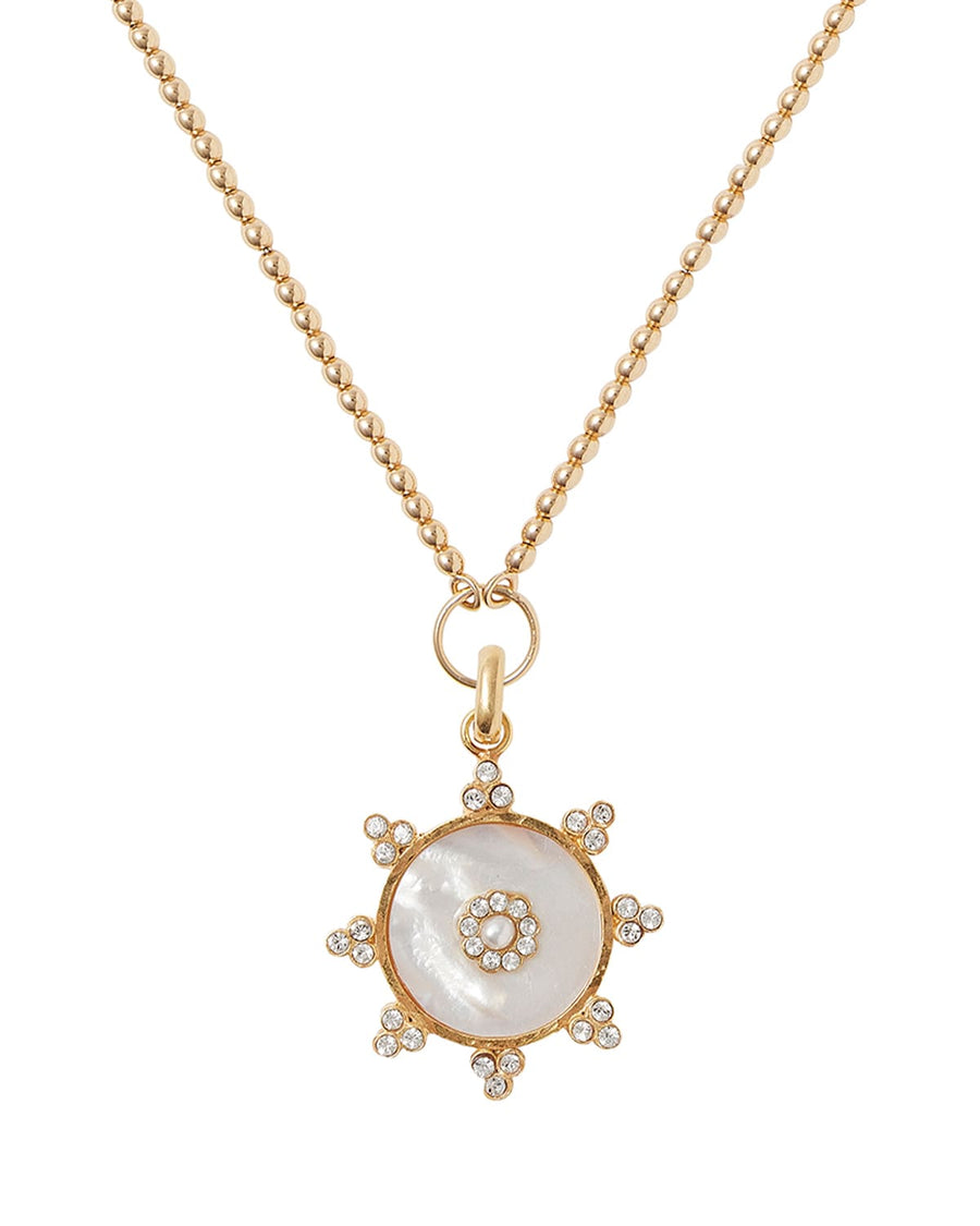 soru jewellery detachable mother of pearl circular charm made with gold plated silver and clear crystals