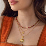 Estate Necklace Set Red Enamel Carmenta Necklace Treasures Sun Pendant Necklace Agate Gold Plated Summer