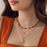 Estate Necklace Set Red Enamel Carmenta Necklace Treasures Sun Pendant Necklace Agate Gold Plated Summer