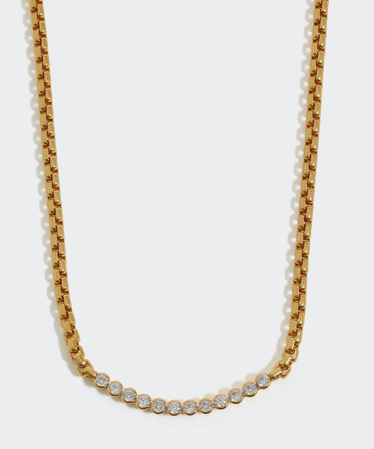 soru gold cylinder link chain with clear crystals se in gold plated silver