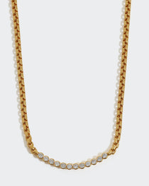 soru gold cylinder link chain with clear crystals se in gold plated silver