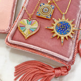 soru fine jewellery, soru micro mosaic, soru mosaic and sapphires, soru heart mosaic pendant, Italian mosaic jewellery, pastel heart necklace