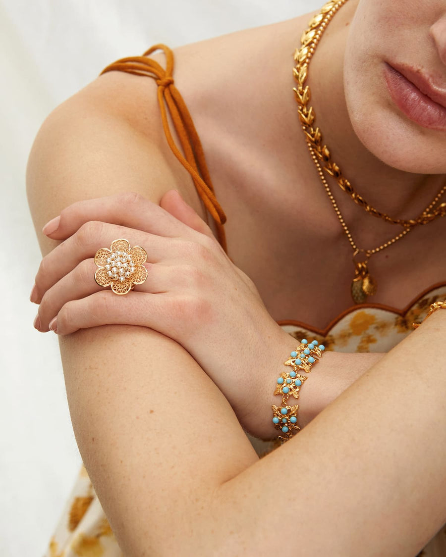 Soru Jewellery gold and turquoise beaded bracelet