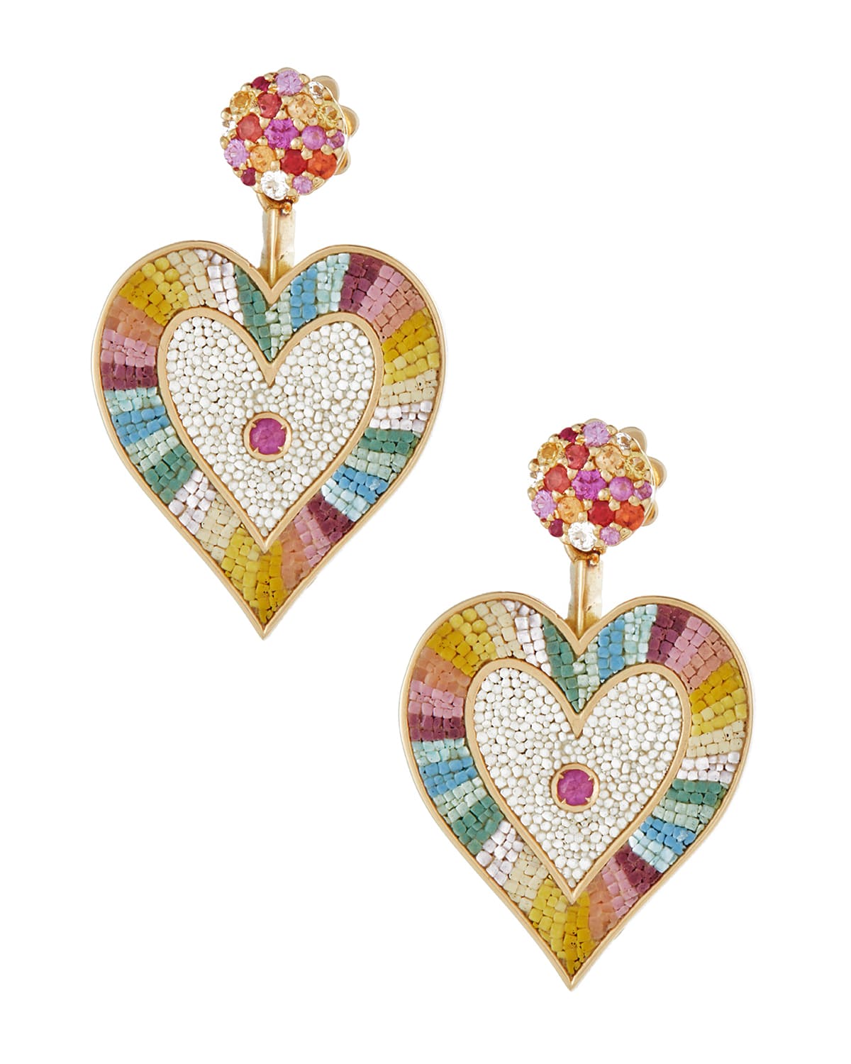 Love Heart Sapphire & Micro Mosaic Earrings 18k