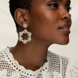 Soru Jewellery Baroque pearl and opal crystal hoop earrings on gold plated silver 