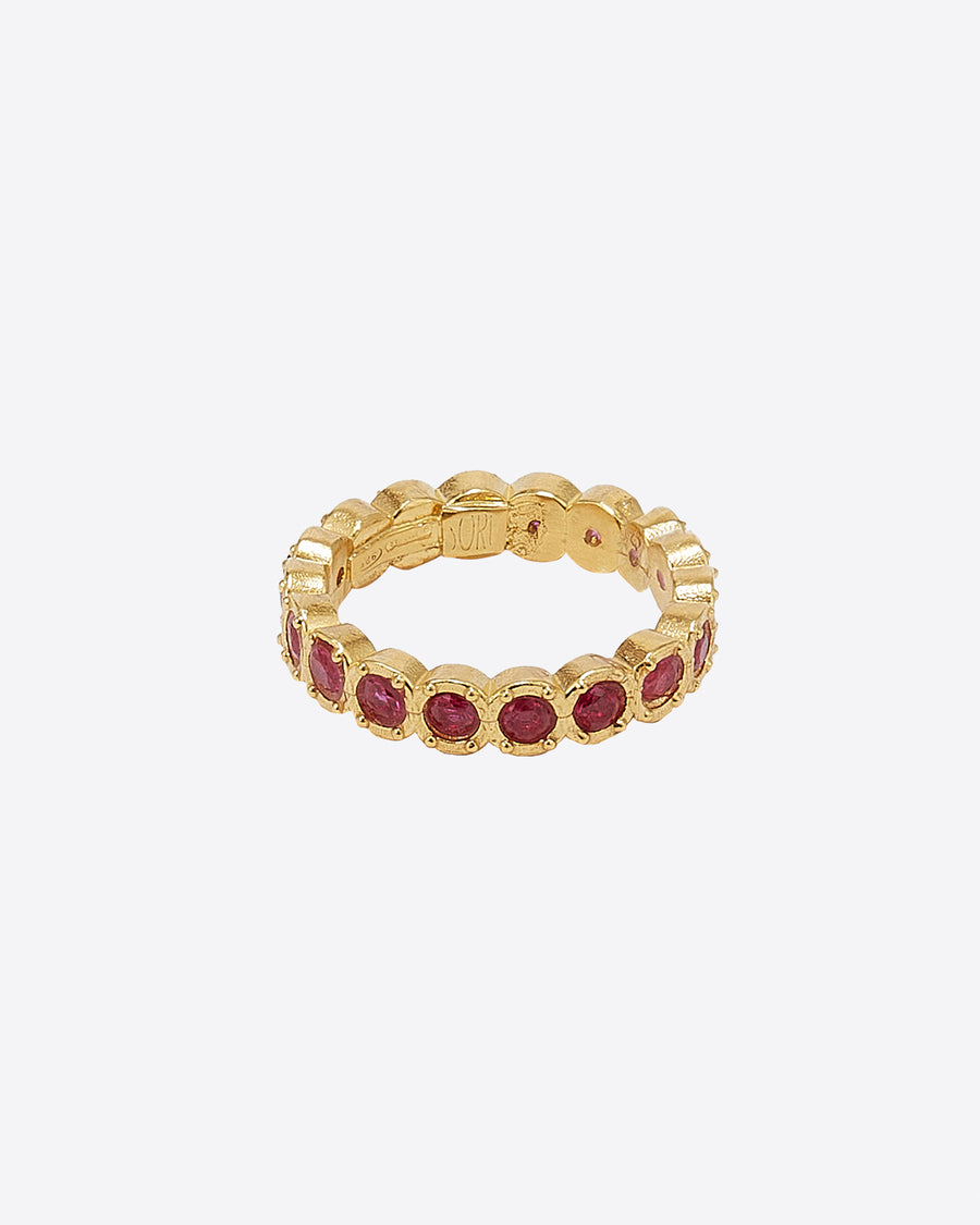 Soru Jewellery red crystal and gold band ring