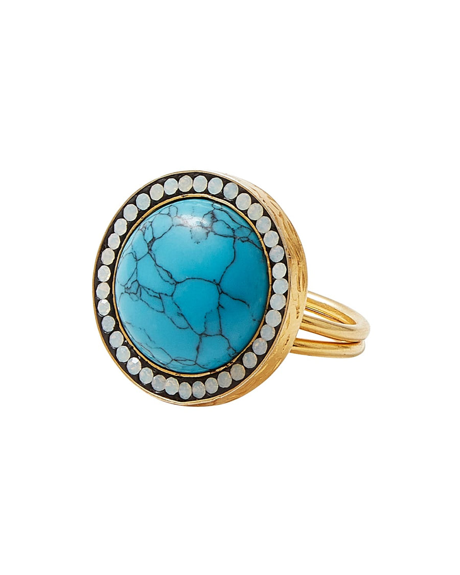 SORU JEWELLERY, ADJUSTABLE BAND RING, GOLD PLATED SILVER, TURQUOISE CENTRE