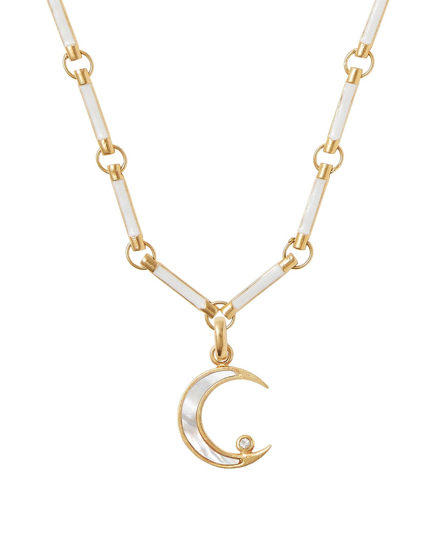 Soru Jewellery mother of pearl crescent moon charm with clear crystal. Detachable moon charm for soru chain necklace